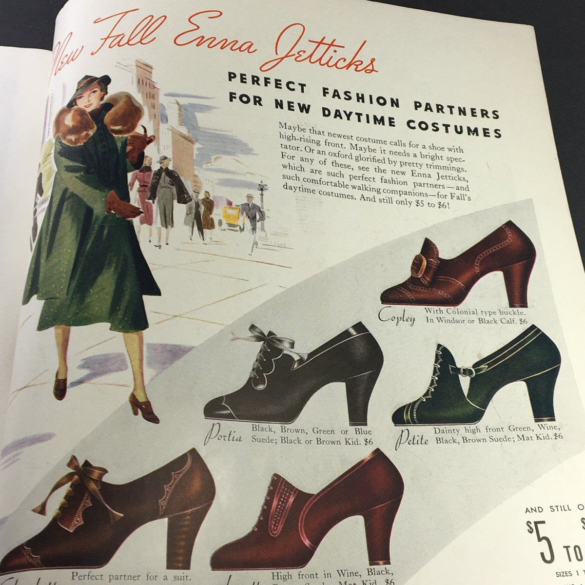 A vintage advertisement page from the VTG Photoplay Magazine November 1937 promoting stylish footwear, exemplifying fashion trends of the time and showcasing Enna Jettick shoes for new daytime costumes.