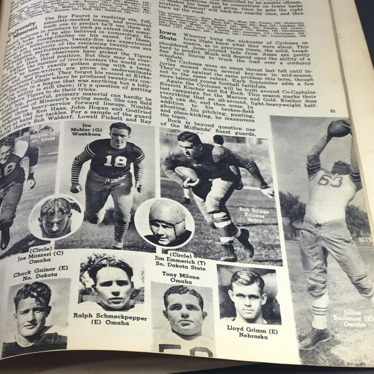 Page of the VTG Illustrated Football Annual Magazine 1938, displaying vintage football player portraits with accompanying statistics and team information.