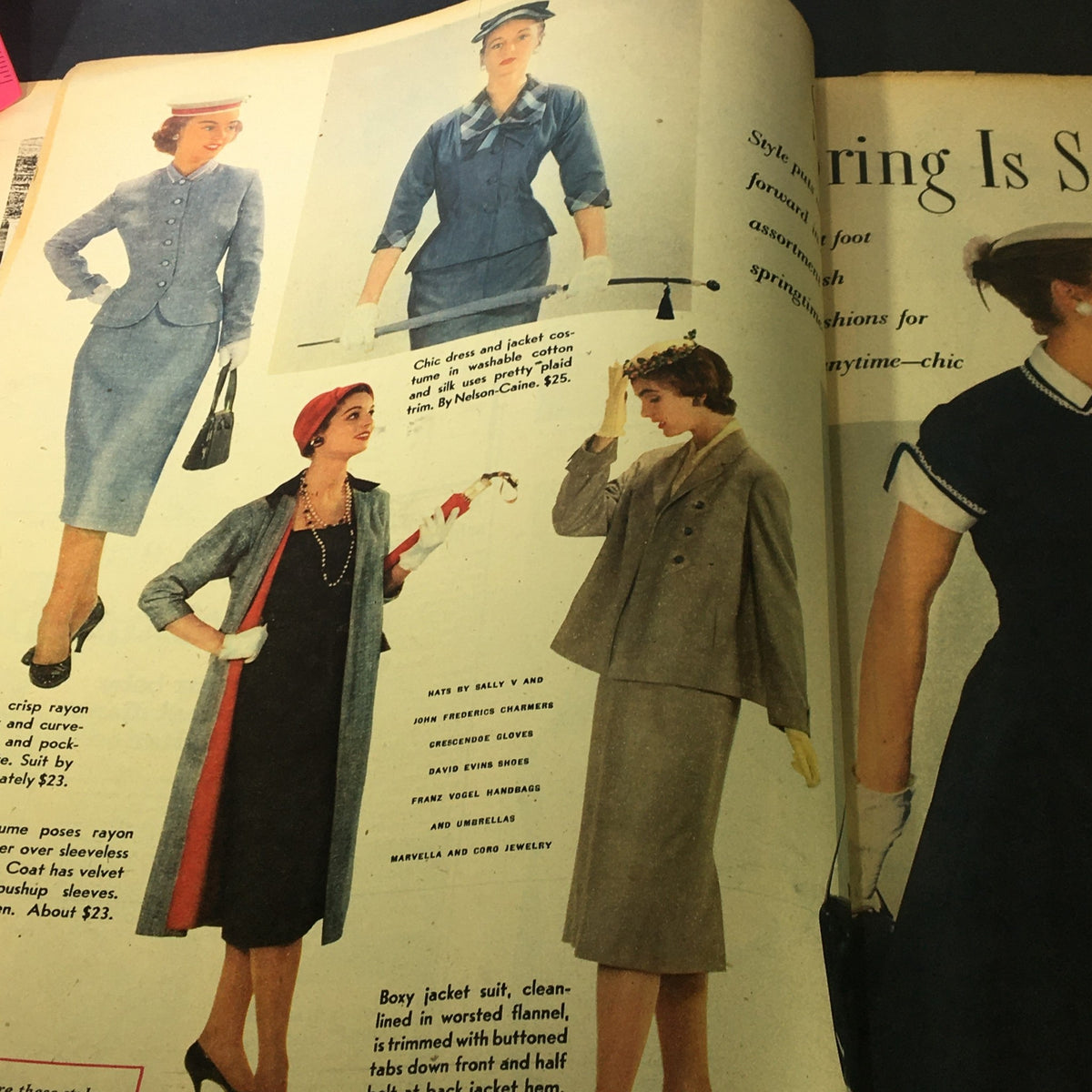 VTG Sunday News Coloroto Magazine March 20 1955 Virginia Mayo Cover featuring stylish vintage women in fashionable outfits with a description of clothing styles.
