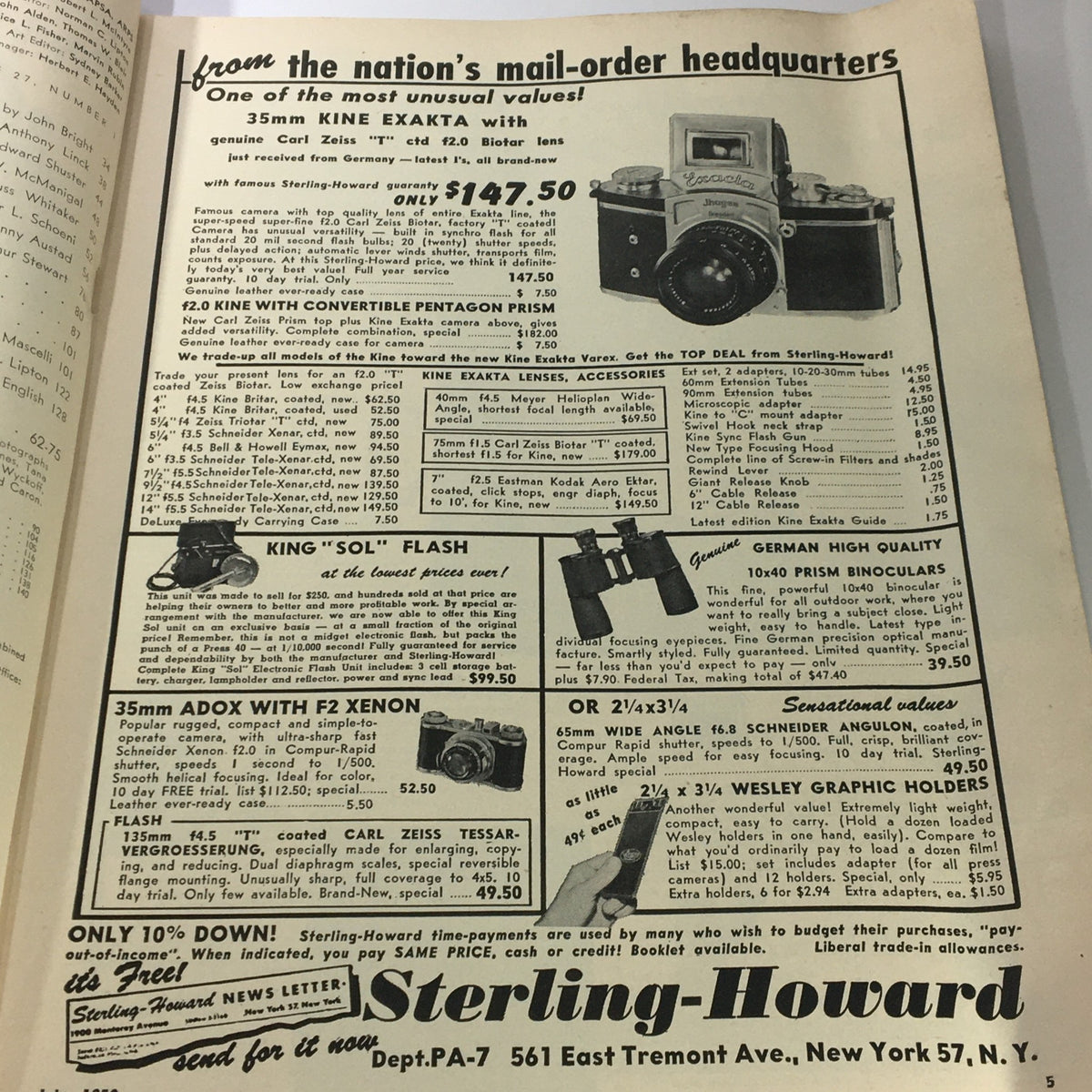Advertisement page from VTG Popular Photography Magazine July 1950 featuring various photography cameras and accessories for sale.