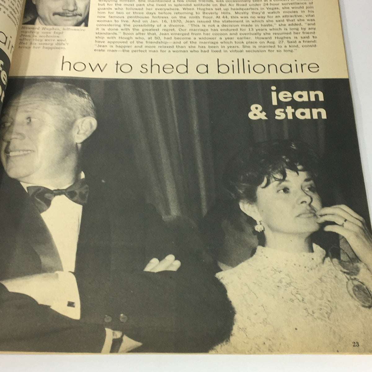 Vintage Modern Screen Hollywood Yearbook #15 1972, depicting a couple exploring the theme 'how to shed a billionaire', set in a sophisticated atmosphere.