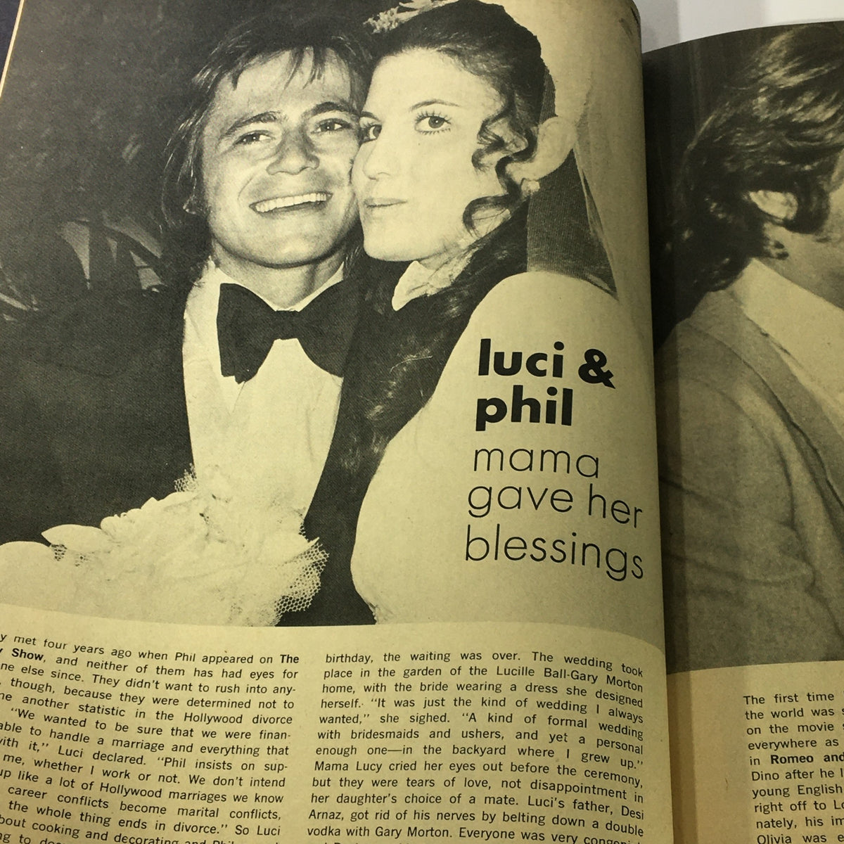 Vintage Modern Screen Hollywood Yearbook #15 1972, capturing a romantic moment with Luci and Phil, under the theme 'mama gave her blessings'.