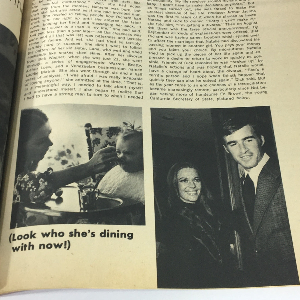 Vintage Modern Screen Hollywood Yearbook #15 1972 featuring an image of a woman dining with a child and a man standing beside a woman, showcasing casual moments captured in Hollywood.