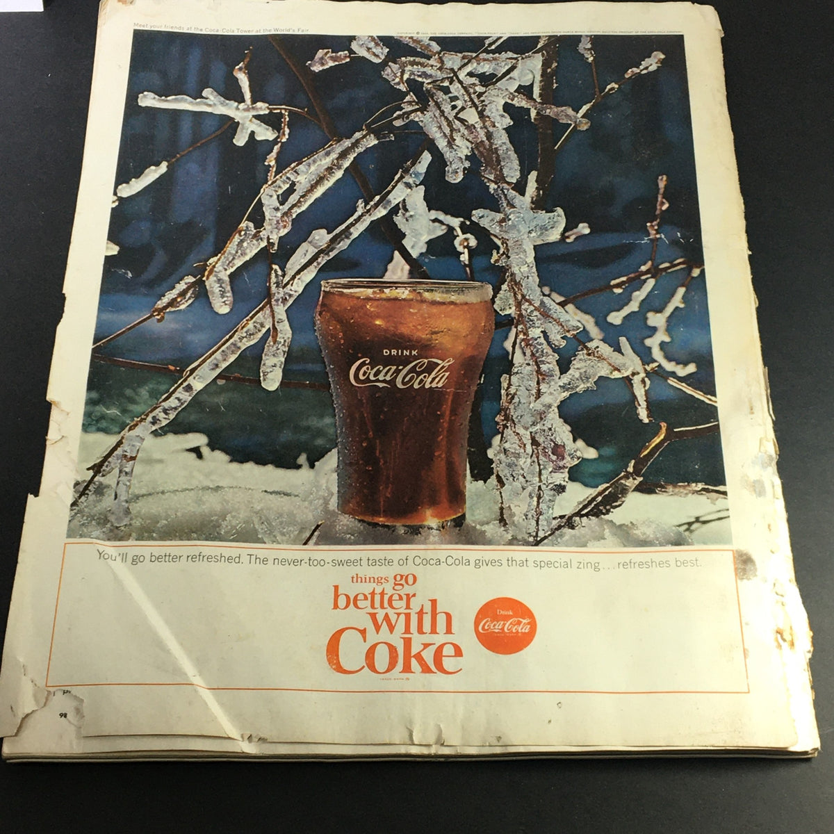 Vintage The American Home Magazine June 1964 Cover displaying a Coca-Cola advertisement featuring a glass of Coke against an icy backdrop, highlighting refreshing beverage themes.
