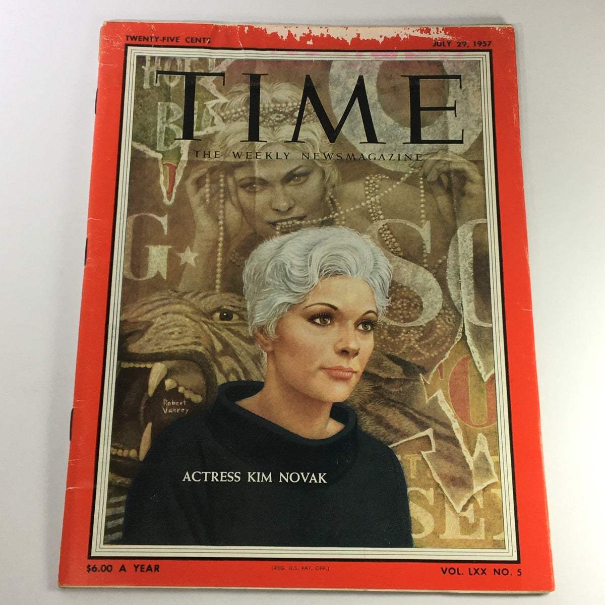 VTG Time Magazine July 29 1957 cover featuring actress Kim Novak, showcasing vintage Hollywood charm and iconic magazine design.