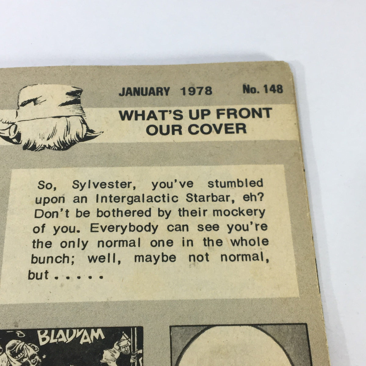 Cracked Magazine January 1978 Issue #148 cover detail featuring humorous content about an Intergalactic Starbar.