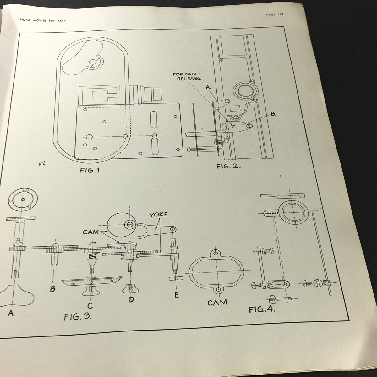 Technical illustrations for the automatic fader mechanism discussed in VTG Home Movies Magazine May 1941, presenting designs and operational components.