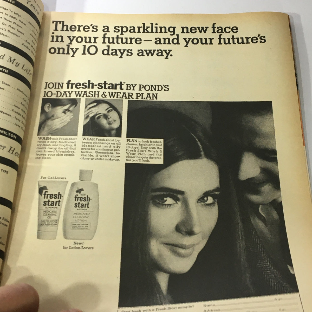 Advertisement page from VTG Photoplay Magazine May 1967 promoting Pond's Fresh-Start 10-Day Wash & Wear Plan, highlighting beauty tips.