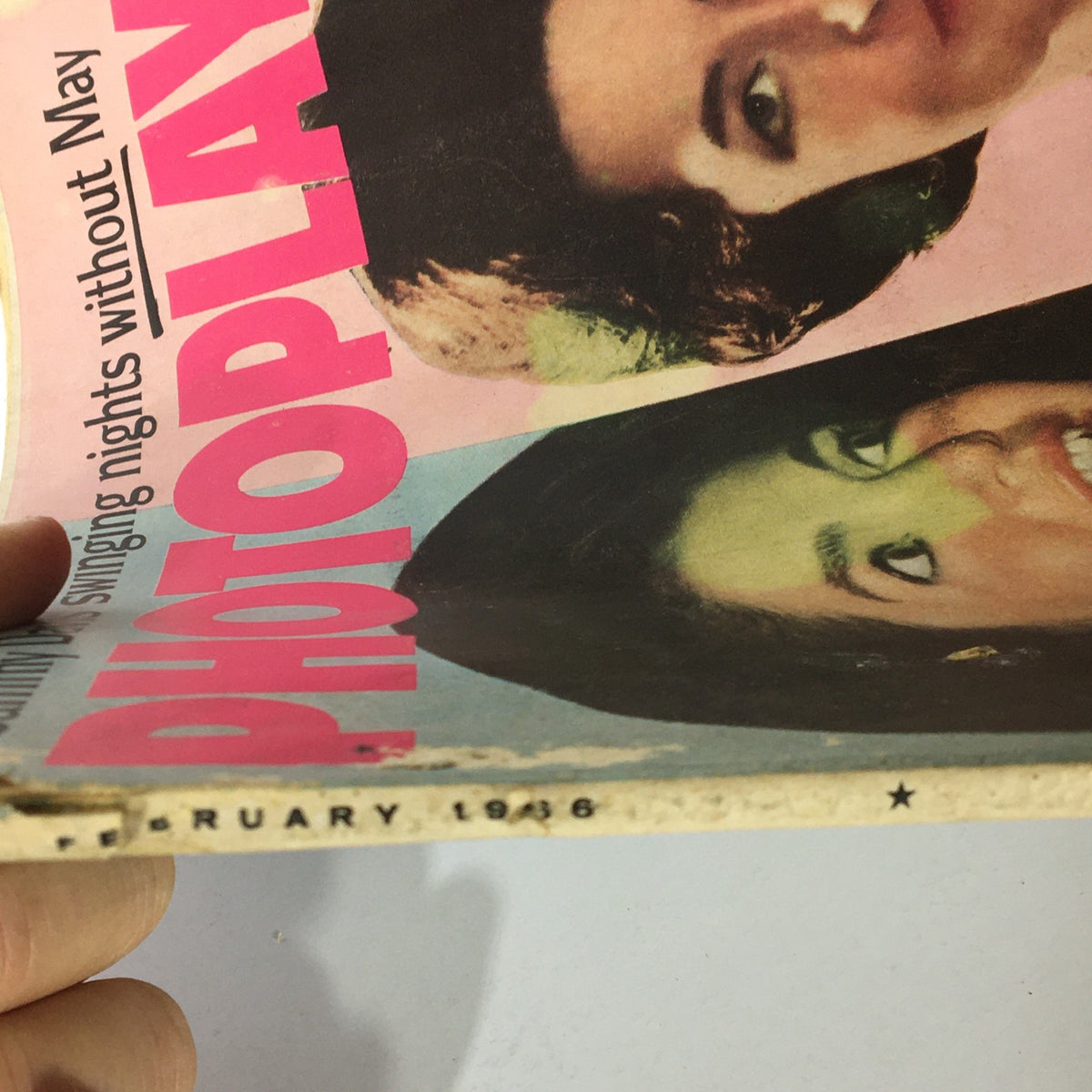 Close-up detail of the VTG Photoplay Magazine February 1966 cover, showing the title and portraits of Jackie Onassis and Mamie Eisenhower.