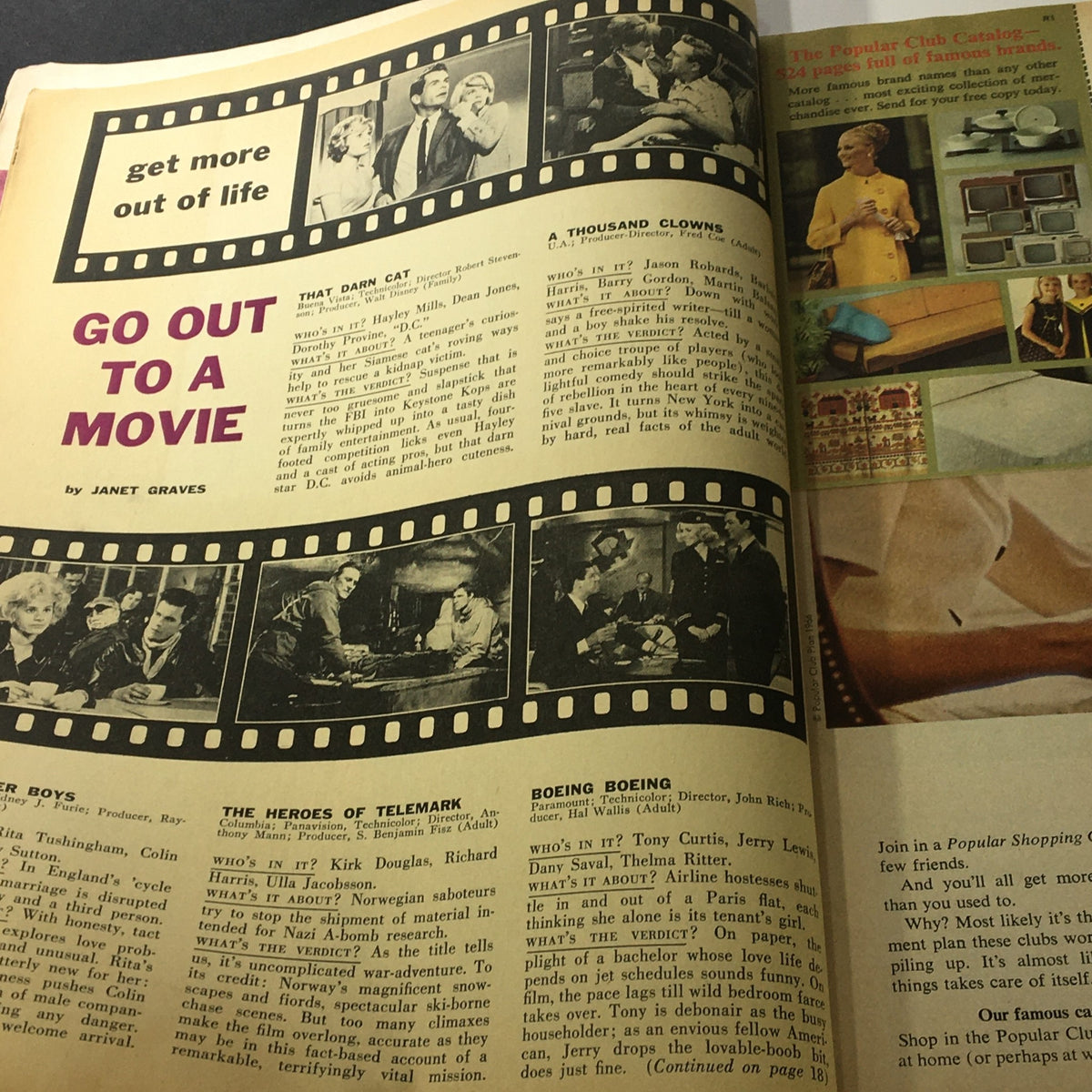 Pages from VTG Photoplay Magazine February 1966 highlighting movie reviews and entertainment articles.