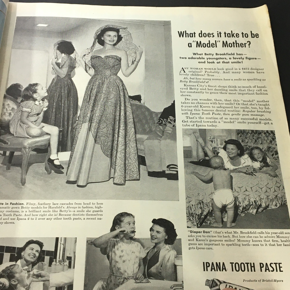 Fashion spread in VTG Woman's Home Companion Magazine March 1948 featuring a model and children demonstrating beauty and fashion.