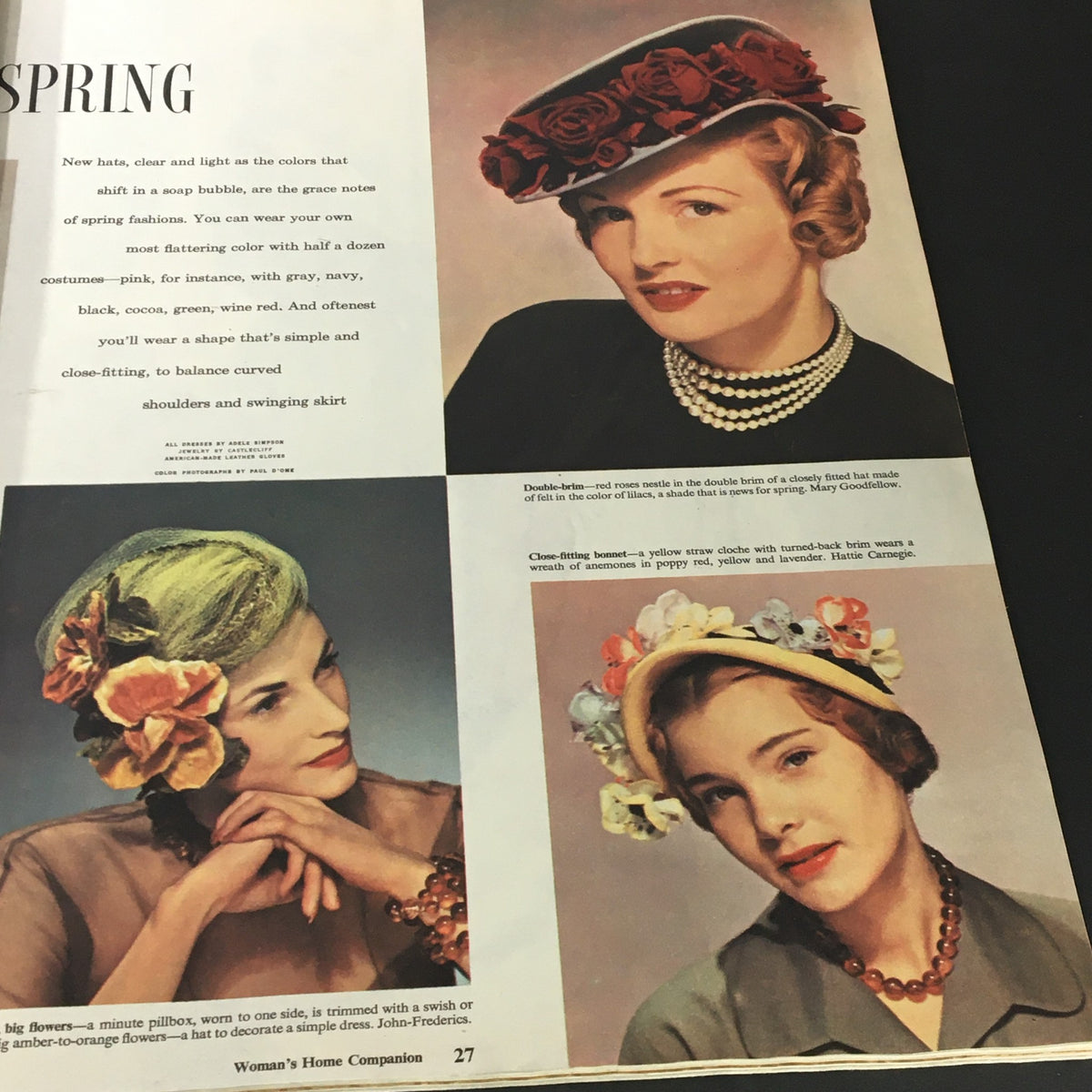 VTG Woman's Home Companion Magazine March 1948 featuring spring fashion styles of women wearing stylish hats and pearls.