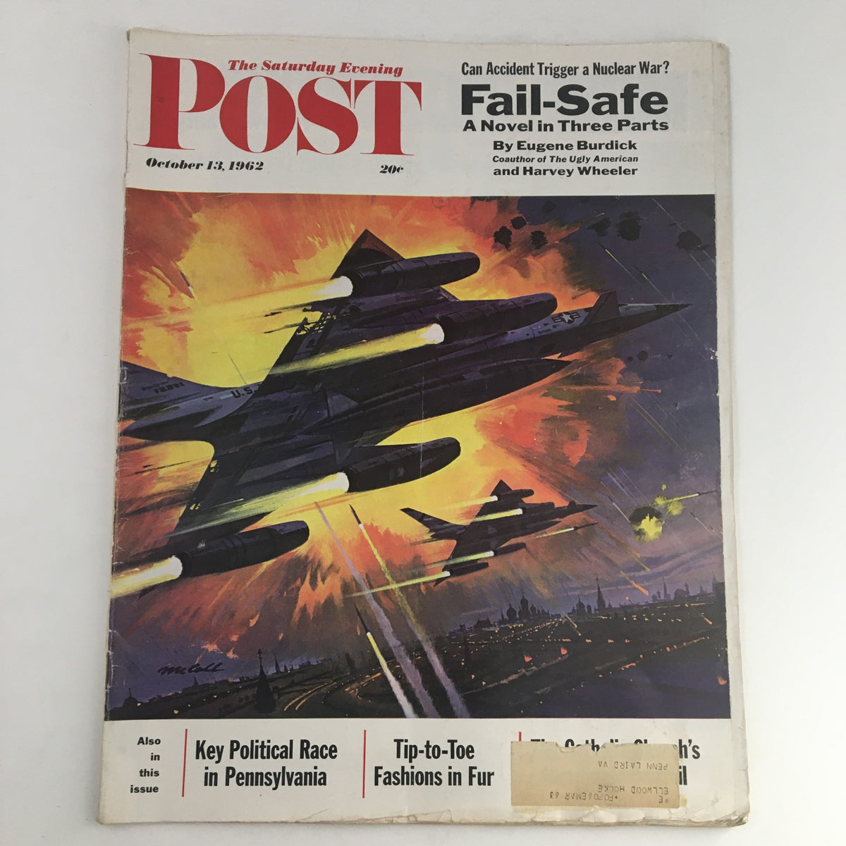 The Saturday Evening Post October 13, 1962 cover featuring an artistic illustration of jet fighters, highlighting the key political race in Pennsylvania.