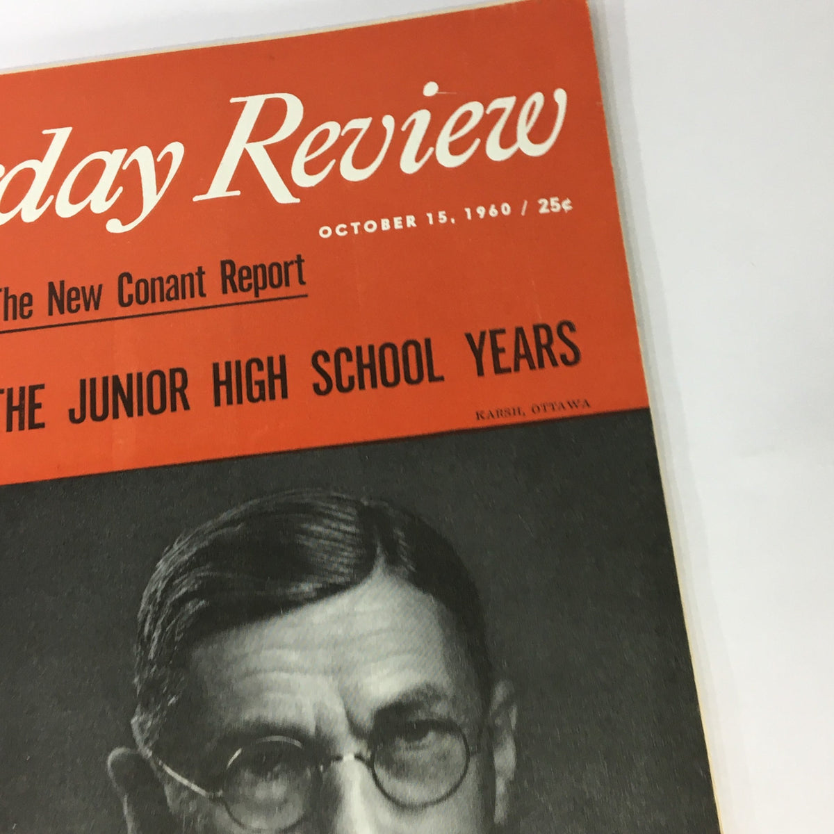 Front cover of the VTG Saturday Review Magazine dated October 15, 1960, featuring a prominent headline about 'The Junior High School Years' and a vintage design.
