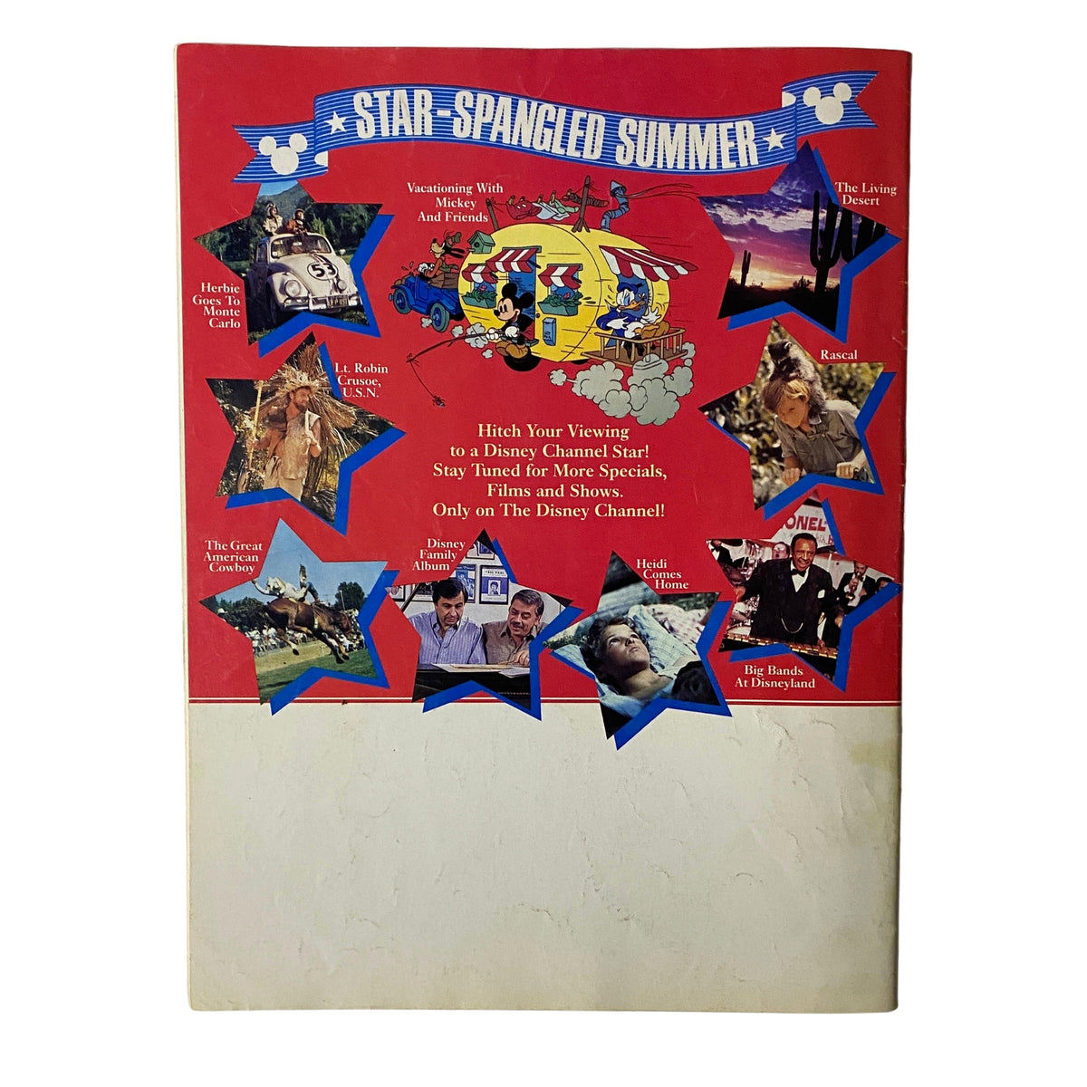 Cover of The Disney Channel Magazine July 1984 featuring 'Star-Spangled Summer', highlighting various Disney shows and movies, including 'Big Bands at Disneyland', showcasing vintage Disney culture in very good condition.