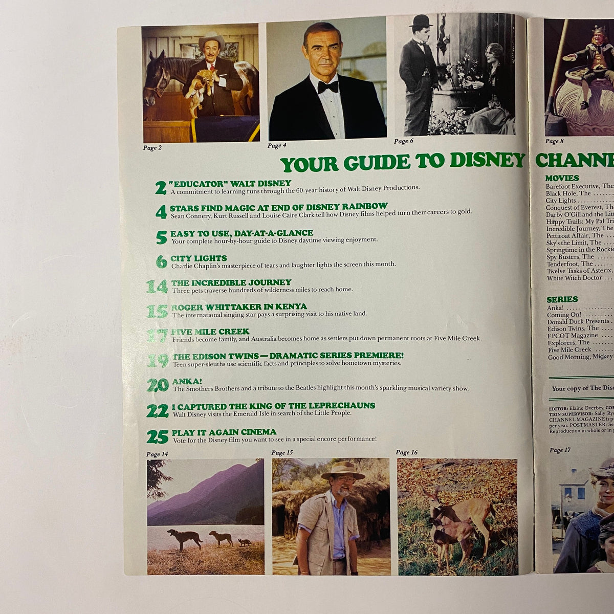 Inside page of The Disney Channel Magazine March 1984, featuring a guide to Disney programs and movies, including highlights from Darby O'Gill and the Little People.