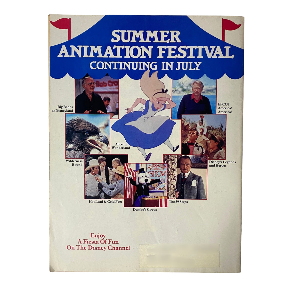The back cover of The Disney Channel Magazine June 1985 advertising upcoming attractions and continuing events in the Summer Animation Festival.