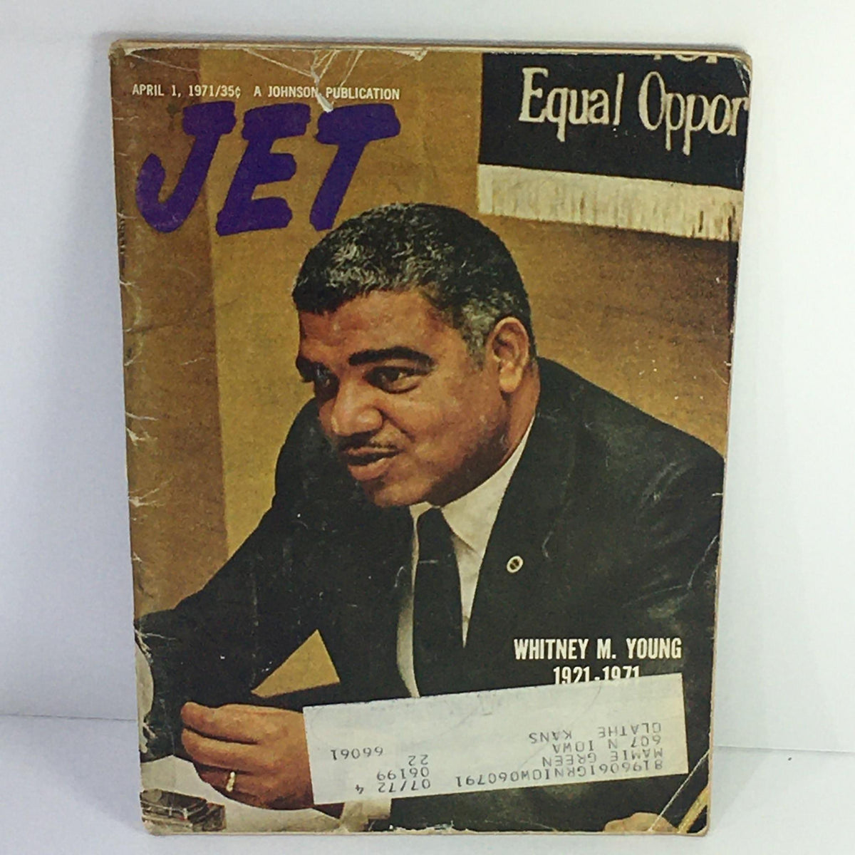 Cover of Jet Magazine: Apr 1 1971 featuring Whitney M. Young, a prominent civil rights leader with the text 'Whitney M. Young: 1921-1971', highlighting the historical significance of the publication.