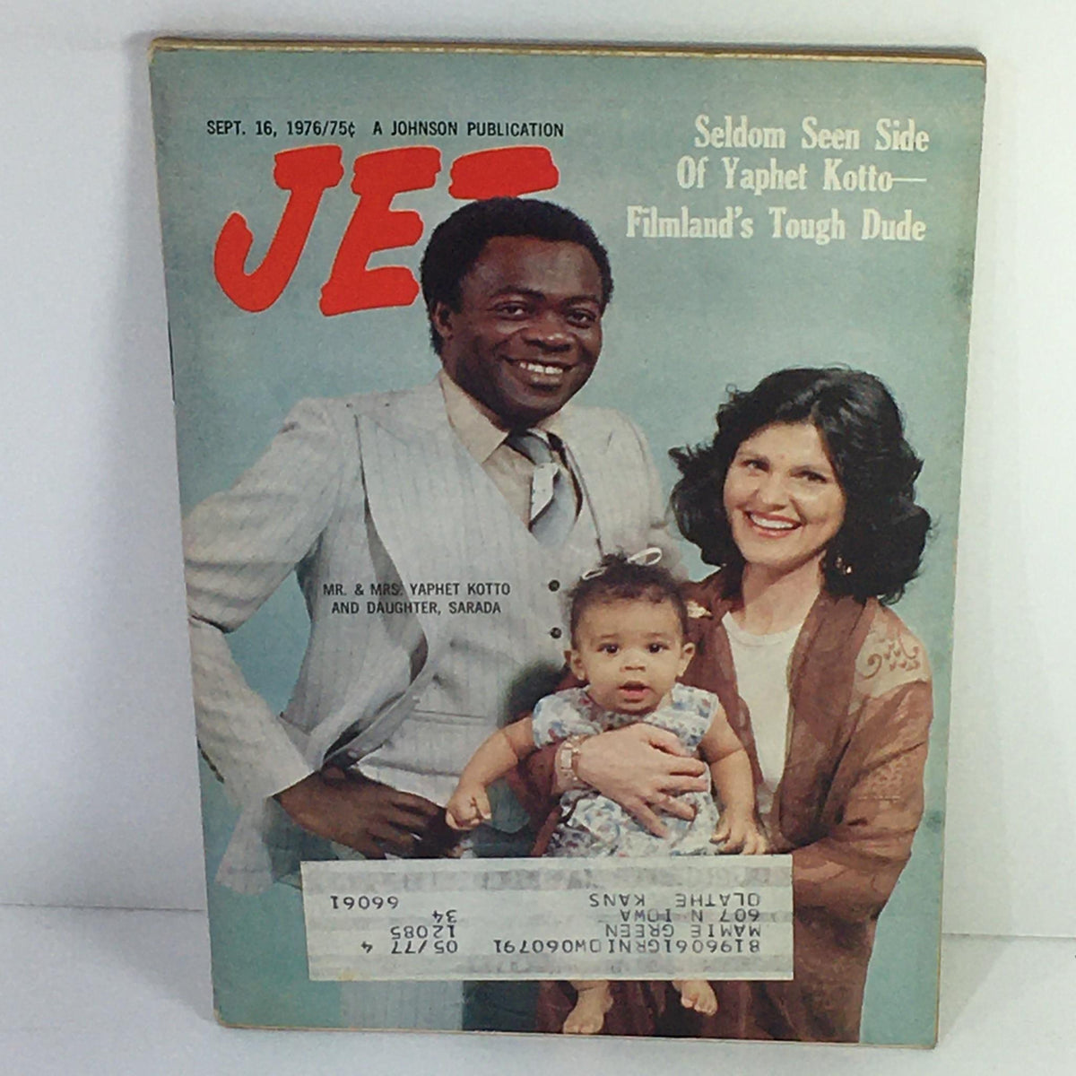 Jet Magazine cover from September 16, 1976 featuring the seldom seen side of Yaphet Kotto, a prominent actor, with his wife and daughter. The magazine highlights Kotto's image as 'Filmland's Tough Dude'.