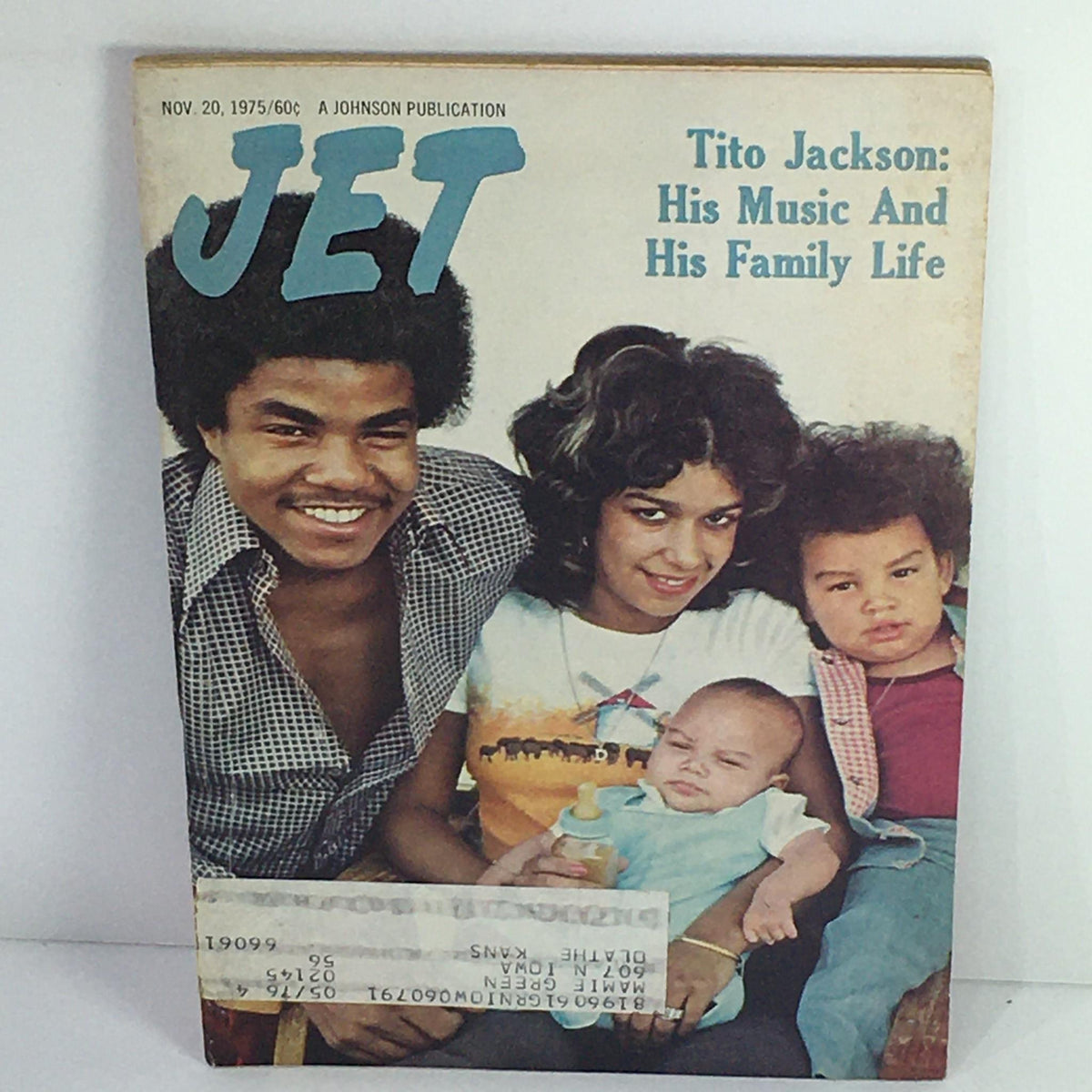 Cover of Jet Magazine dated November 20, 1975, featuring Tito Jackson with his family. The cover highlights the article 'Tito Jackson: His Music And His Family Life', showcasing Tito Jackson's musical legacy and family.