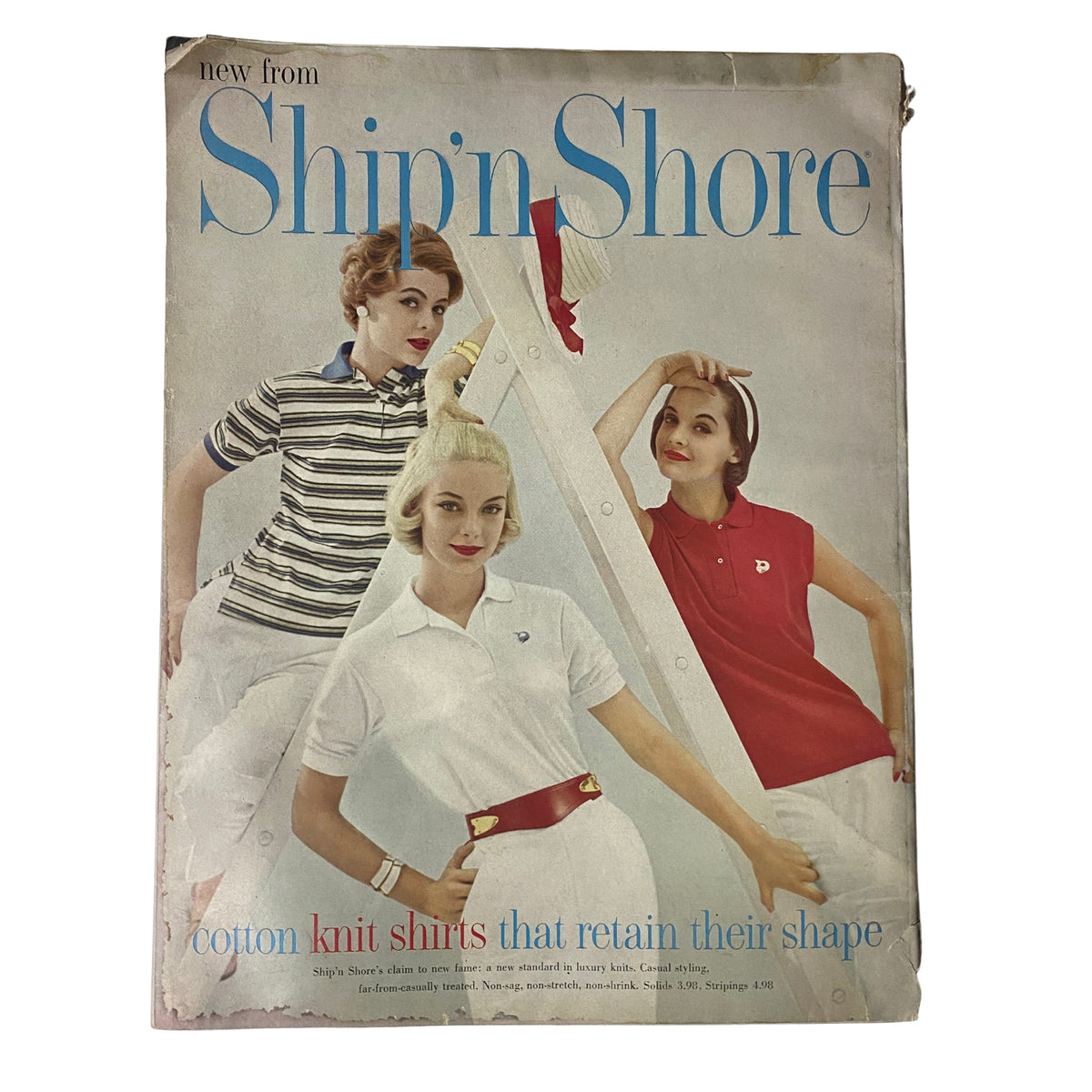 Cover image of a vintage magazine featuring women's fashion, showcasing cotton knit shirts that retain their shape, reflecting mid-century style. This image is not directly related to the Vogue Magazine April 15, 1957 titled 'How To Keep Your Audience' by Richard Rutledge.