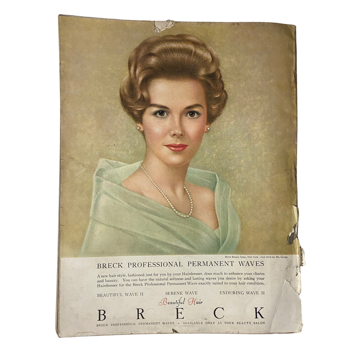 Vintage advertisement for Breck Professional Permanent Waves featuring a glamorous woman, part of the Vogue Magazine March 15, 1962 issue.