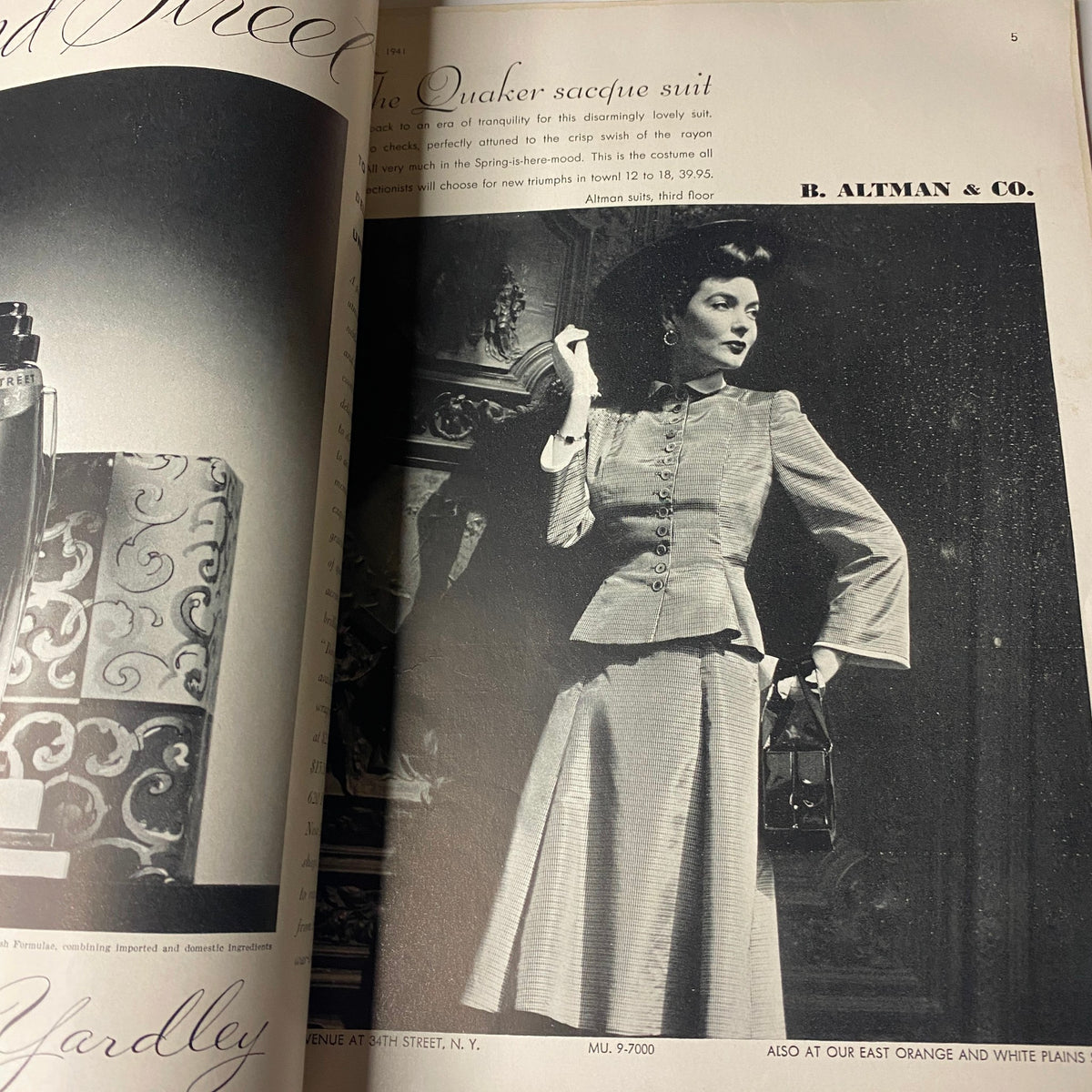 Fashion advertisement from Vogue Magazine April 15, 1941 showcasing a model in a stylish outfit from B. Altman & Co.