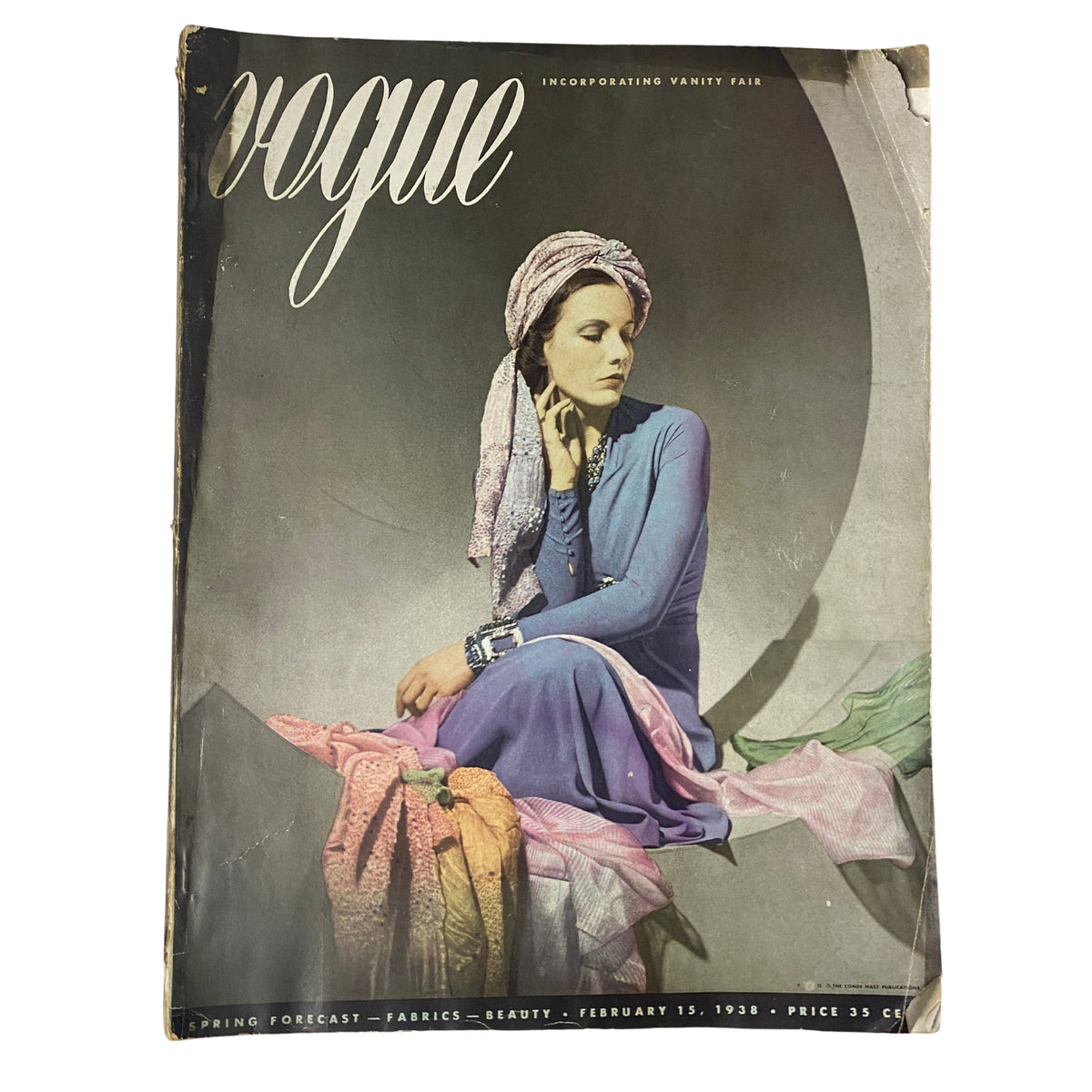 Cover of Vogue Magazine February 15, 1938 featuring Angelica Welldon, photographed by Horst P. Horst, showcasing late-1930s fashion elegance.