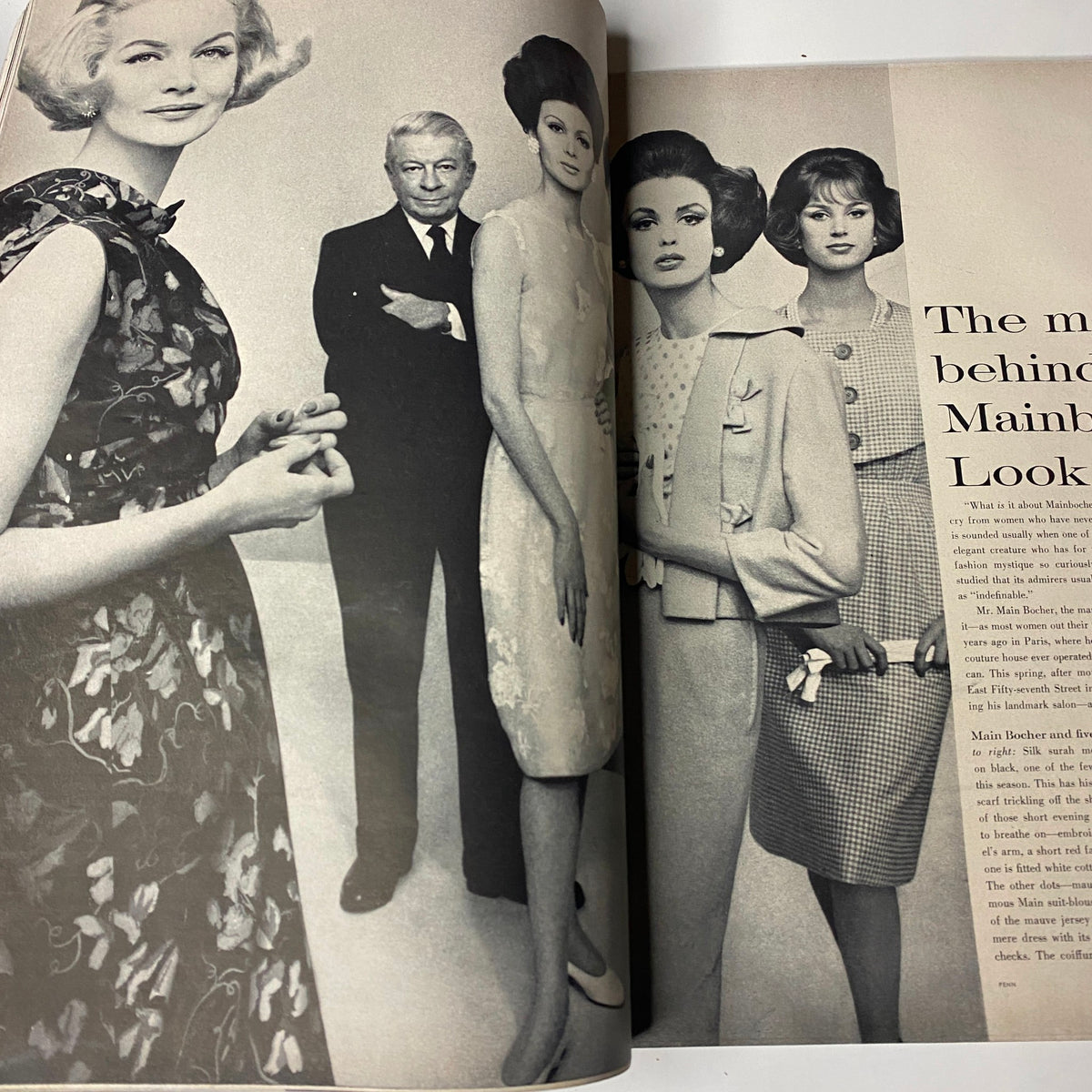 Stylish black and white fashion photo in Vogue Magazine June 1961 capturing models in elegant outfits, illustrating the era's sophisticated aesthetic and design.