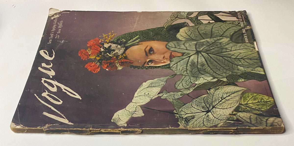 Vogue Magazine March 1, 1941, displaying Tina McDonnell's cover with vibrant flowers and lush green leaves.