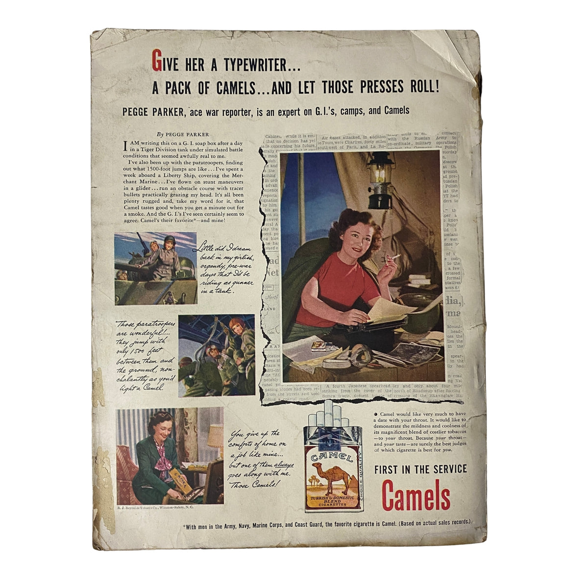 Vogue Magazine September 1, 1944 Selene Mahri Cover by John Rawlings. The back cover of the magazine featuring an advertisement encouraging women to purchase typewriters and showcasing classic wartime themes.