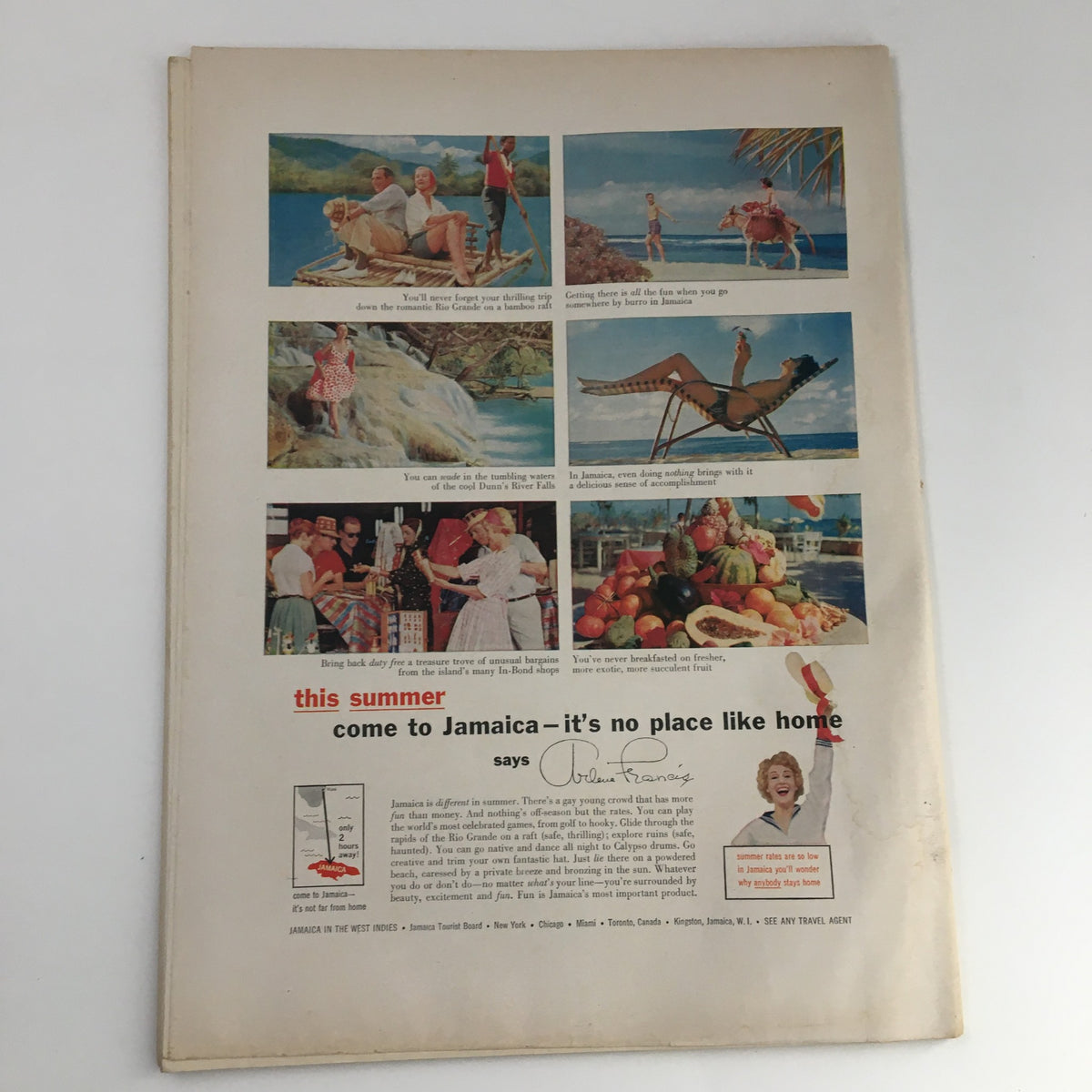 Back cover of VTG The Instructor Magazine June 1959 featuring an advertisement for travel to Jamaica with vibrant images.