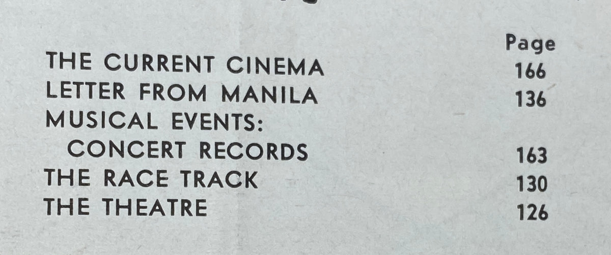 Table of contents from The New Yorker Complete Magazine June 8, 1963, showcasing notable sections including The Current Cinema and Letter from Manila.