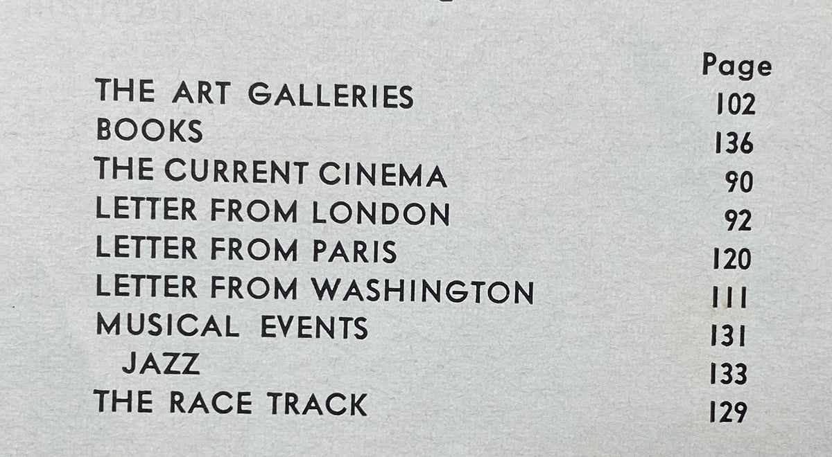 Table of contents from The New Yorker magazine June 13, 1964 detailing feature articles including 'The Current Cinema' and 'Musical Events'.