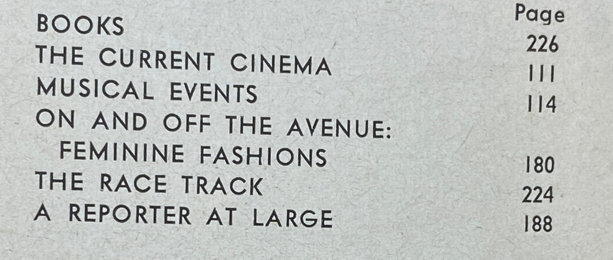 Table of contents page from The New Yorker magazine September 24, 1966, listing articles on cinema, musical events, feminine fashion, and other cultural topics.