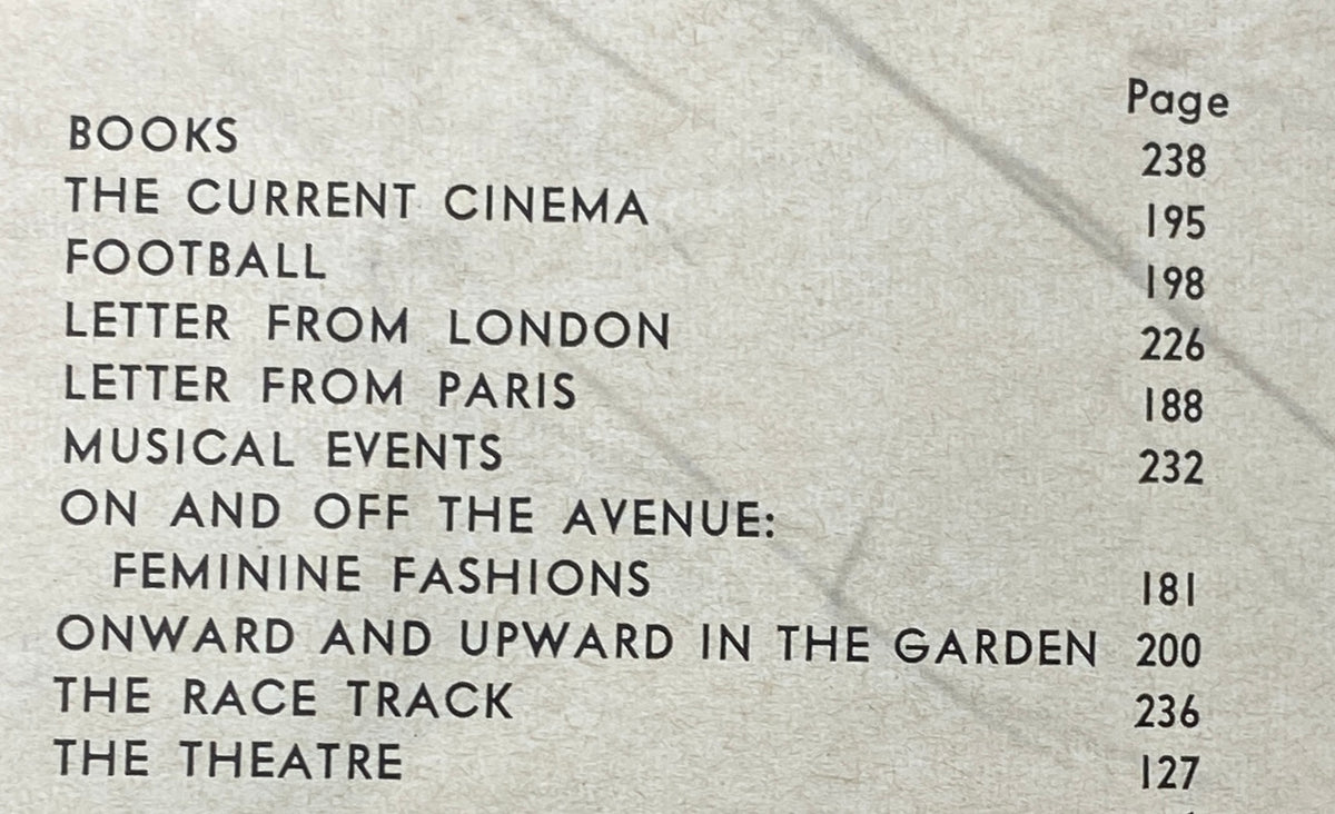 Table of contents from The New Yorker Complete Magazine, November 11, 1967, featuring articles and topics such as Books, The Current Cinema, and The Theatre.