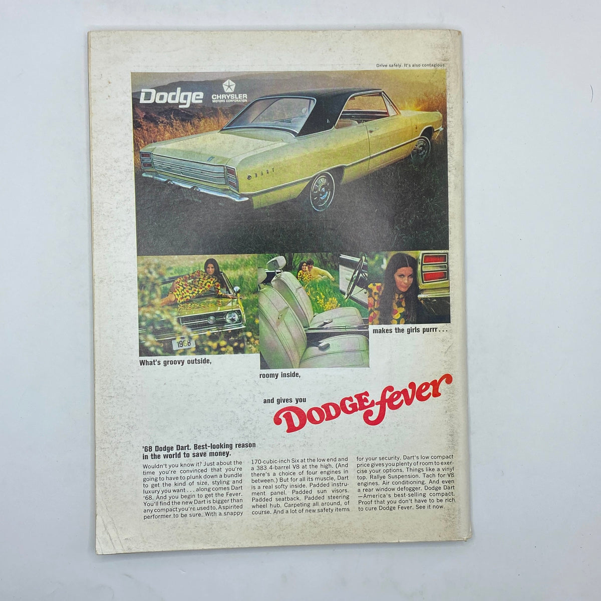Back cover advertisement for the 1968 Dodge Dart in The New Yorker magazine dated October 28, 1967, showcasing a car image and lifestyle elements.
