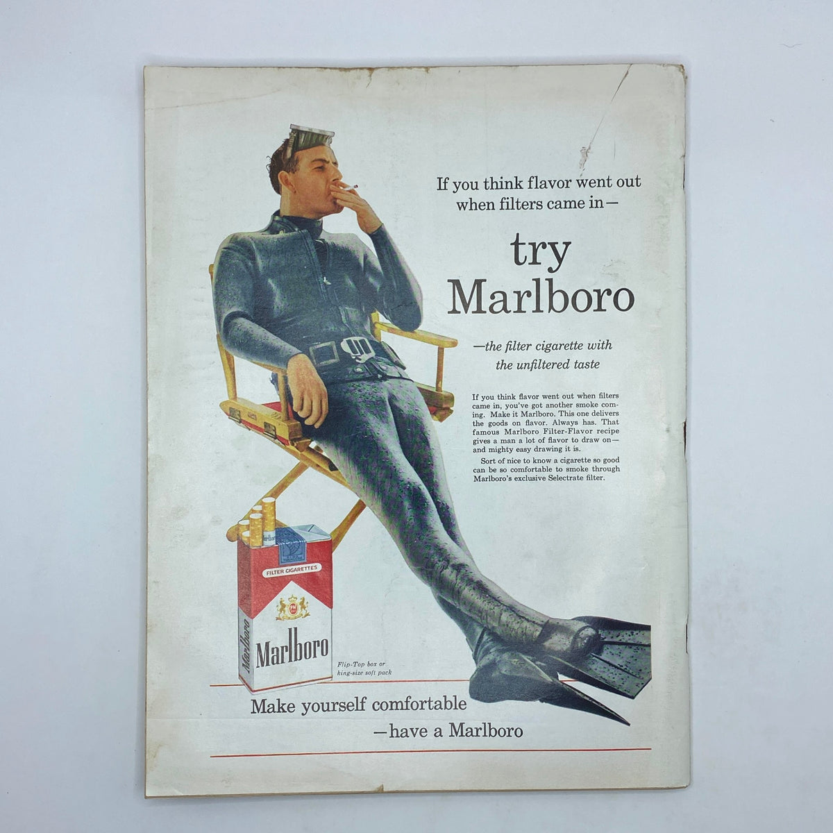 Back cover of The New Yorker Complete Magazine April 23, 1960, featuring a vintage Marlboro cigarette advertisement presenting a relaxed male model.