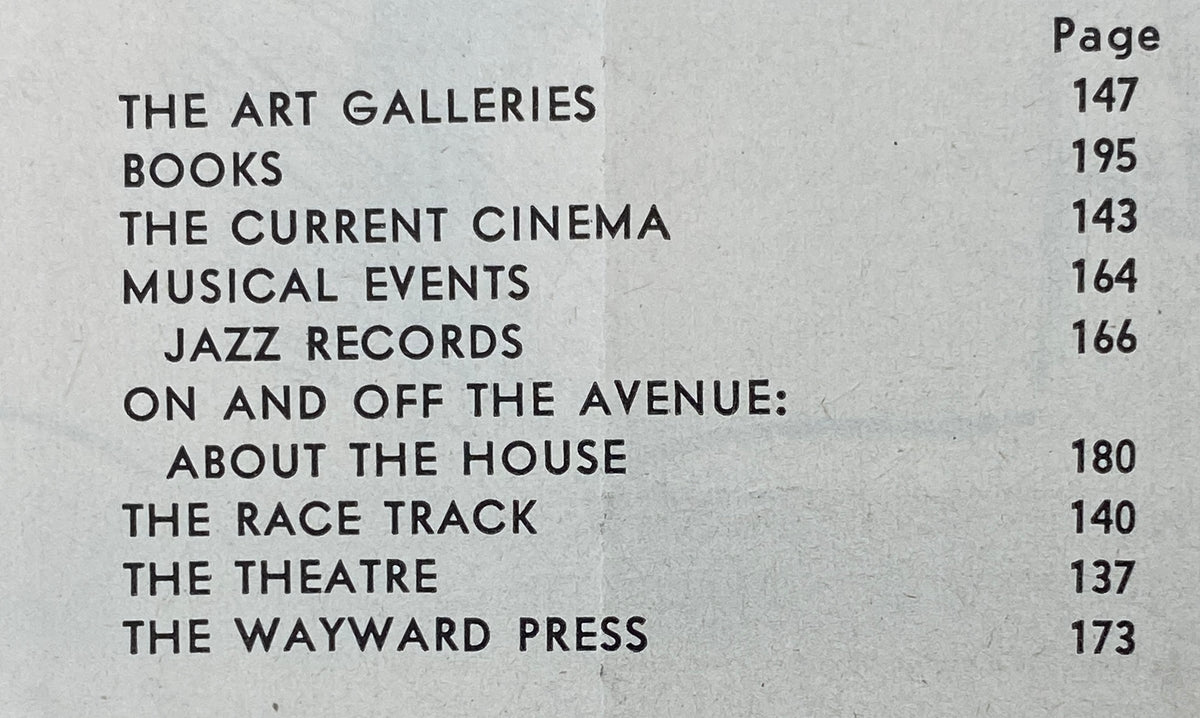 Page featuring content sections from The New Yorker magazine, including listings for The Art Galleries, Books, Current Cinema, Musical Events, and more, from the March 16, 1963 issue with Ilonka Karasz cover.