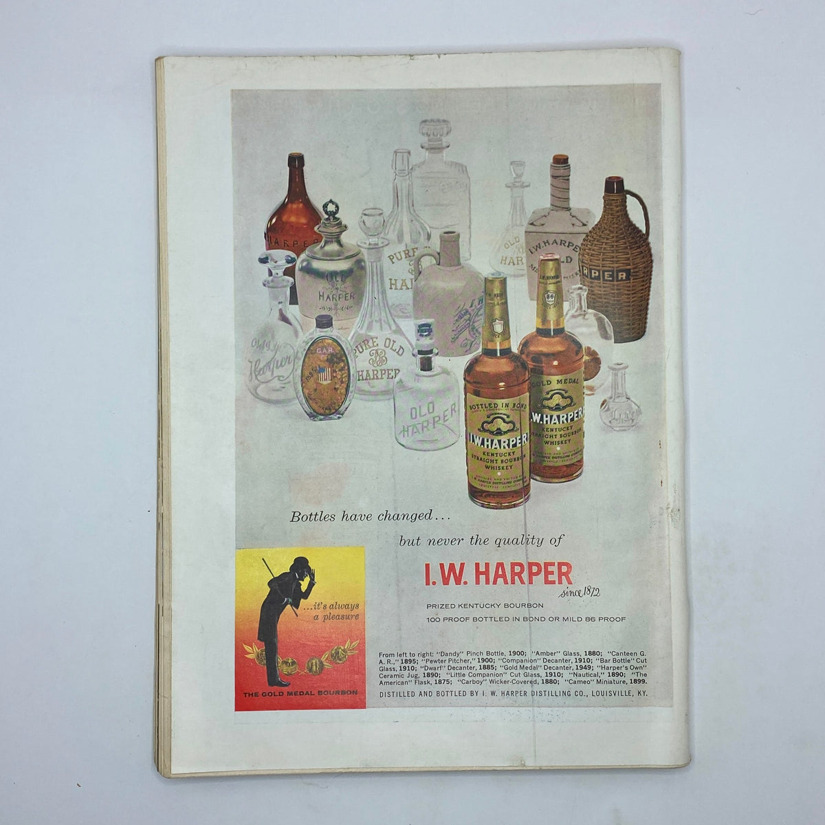 Advertisement for I.W. Harper bourbon featured in The New Yorker magazine, showcasing various bottles and emphasizing the product's consistent quality, from the March 16, 1963 issue with Ilonka Karasz cover.