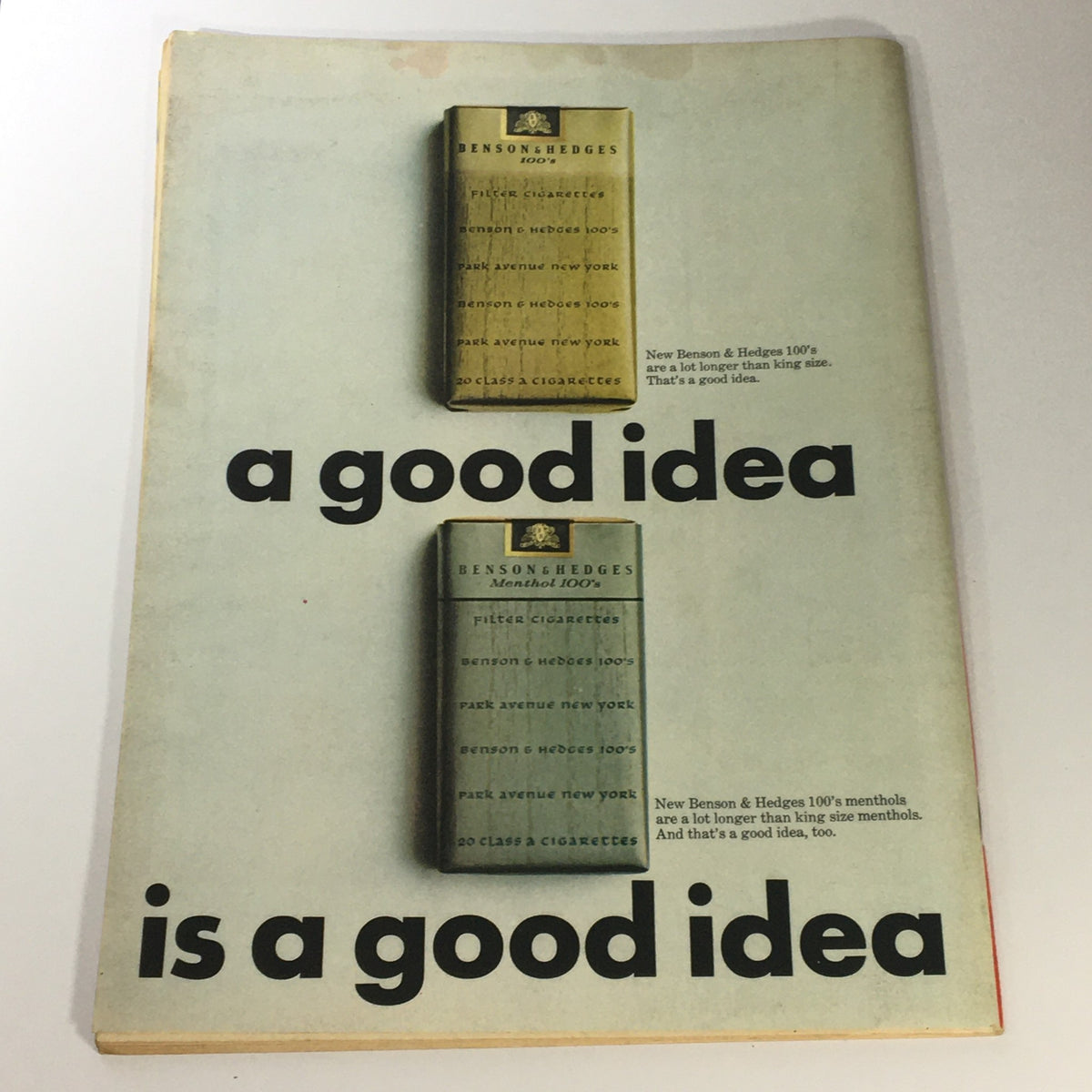 Back cover of VTG Time Magazine July 7 1967 Vol 90 #1 displaying an advertisement for Benson & Hedges cigarettes with bold text.