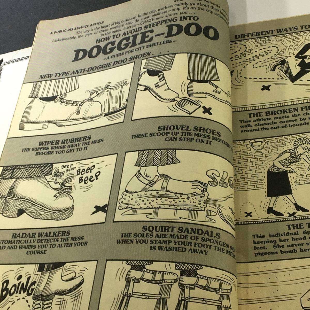 Feature page from VTG Stan Lee Crazy Magazine January 1977 #22 titled 'How to Avoid Stepping into Doggie-Doo', presenting humorous illustrations related to urban life and dog ownership.