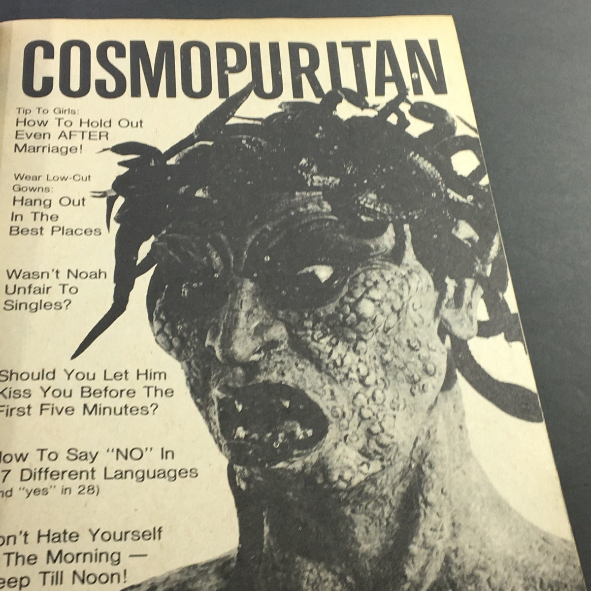 Cover of the Cosmopuritan section from VTG Wacko Magazine October 1981, Issue #3 featuring humorous tips and illustrations.