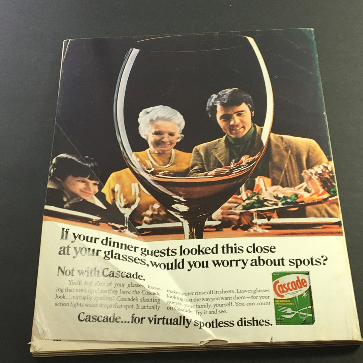 Cover of VTG McCall's Magazine June 1976 showcasing an advertisement for Cascade dish detergent with a family dining scene featuring a large wine glass in focus.