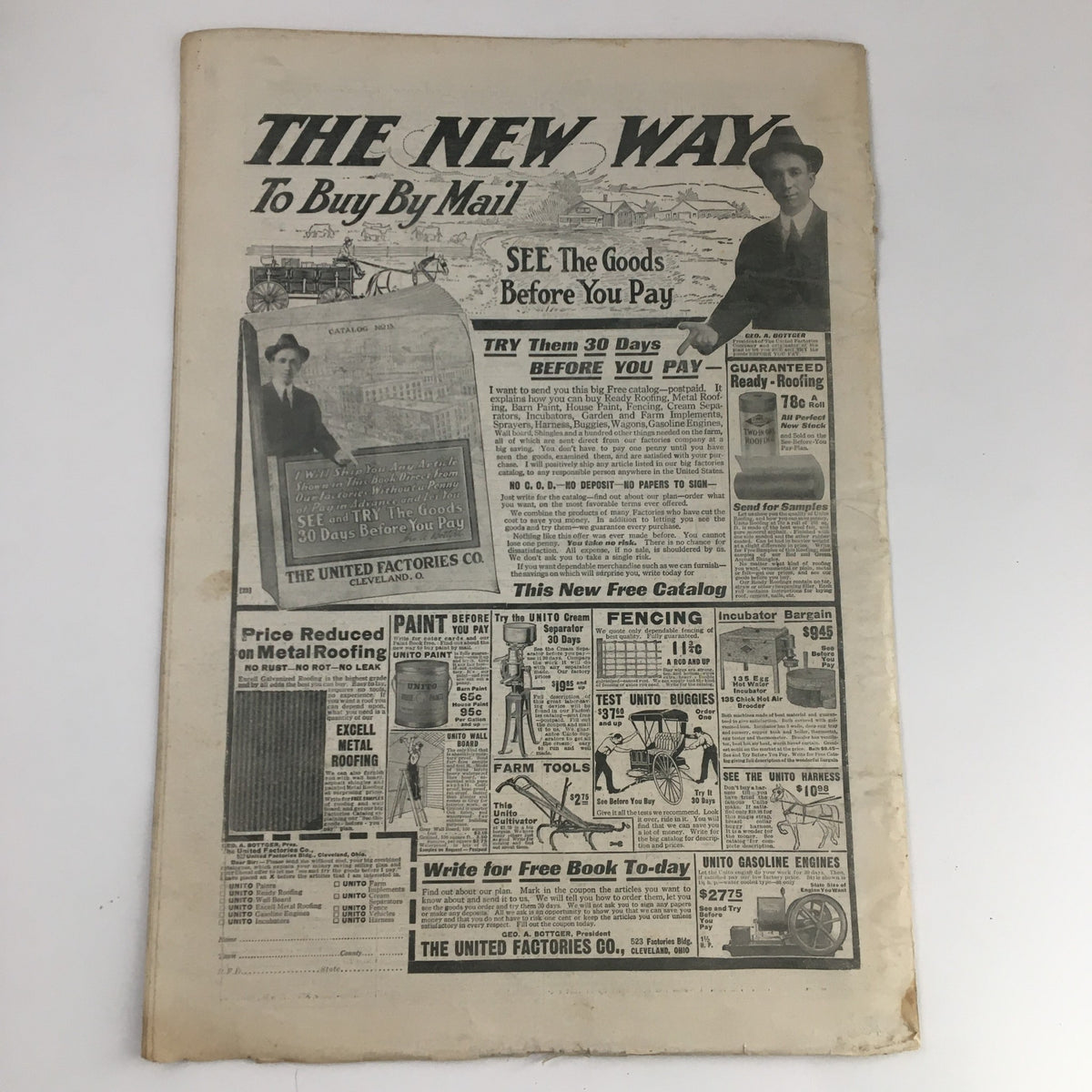 Cover page of a catalog titled 'The New Way to Buy By Mail' included in The Rural New Yorker Magazine January 30 1915, featuring vintage promotional content.