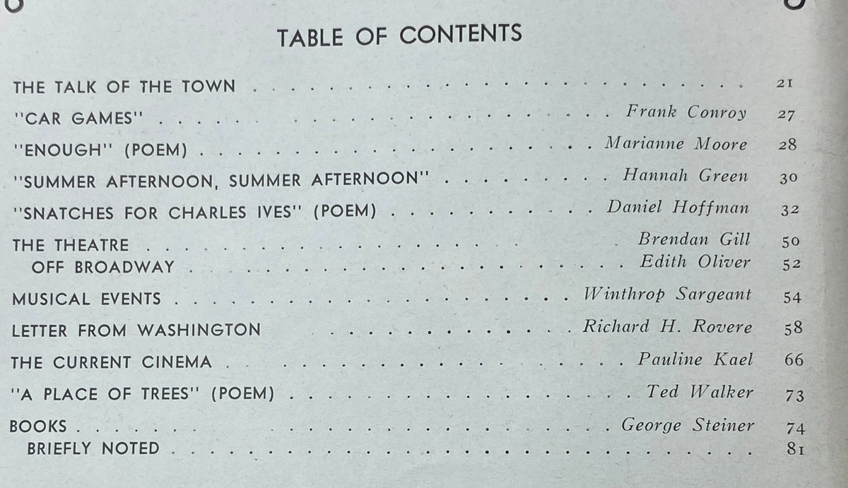 Table of Contents for The New Yorker Complete Magazine January 17, 1970, listing featured articles and poems, highlighting literary content from the era.