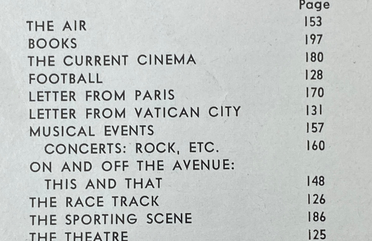 Table of contents page from The New Yorker magazine, November 2, 1968, listing features such as 'The Air', 'Books', and 'The Current Cinema'.