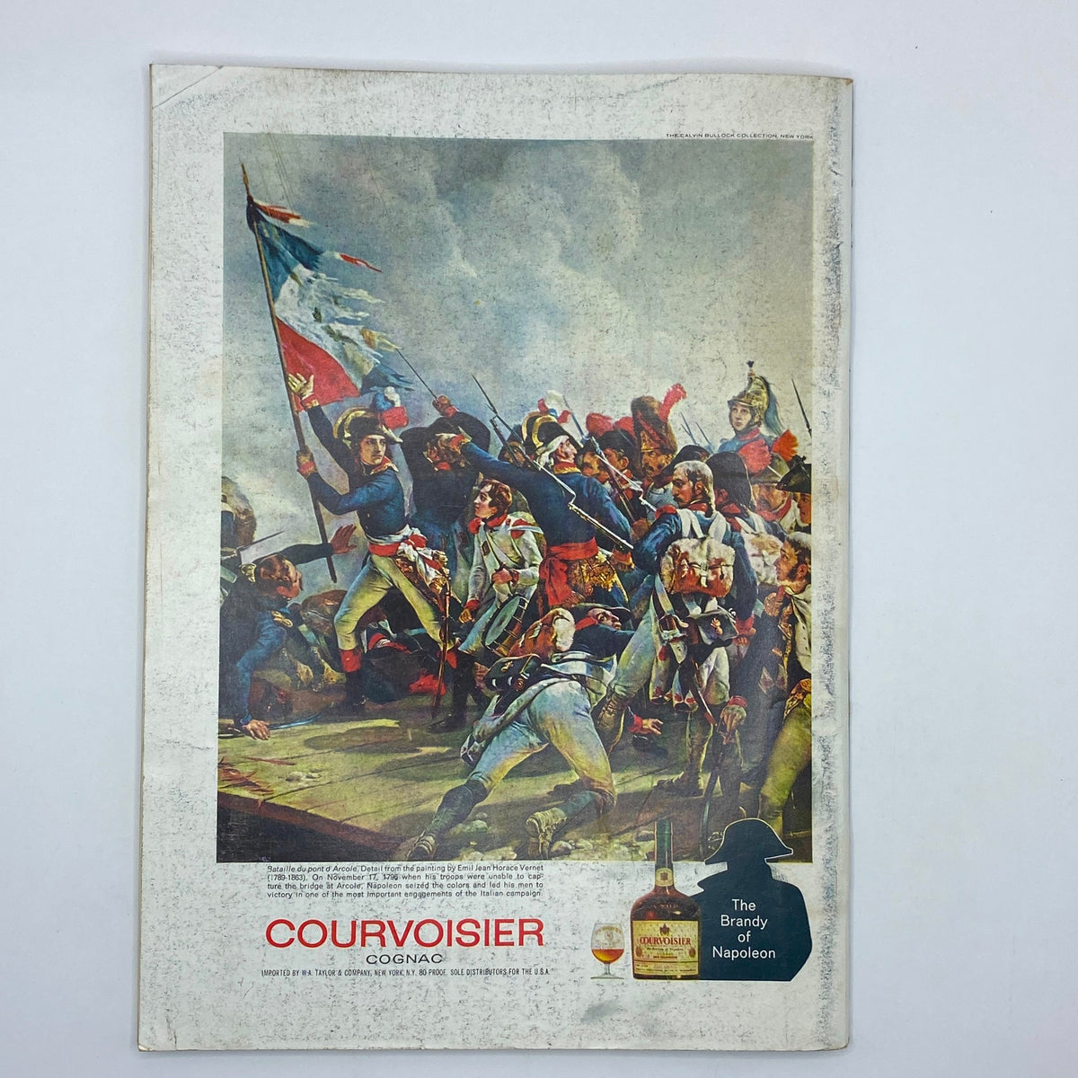 Advertisment page from The New Yorker Complete Magazine December 12, 1970, showcasing a historical image related to Courvoisier Cognac, with a depiction of soldiers and a brandy glass, reflecting the vintage aesthetic.
