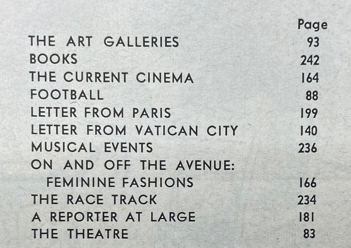 Contents page of The New Yorker magazine dated October 22, 1966, listing featured articles including 'The Art Galleries,' 'Football,' and more.