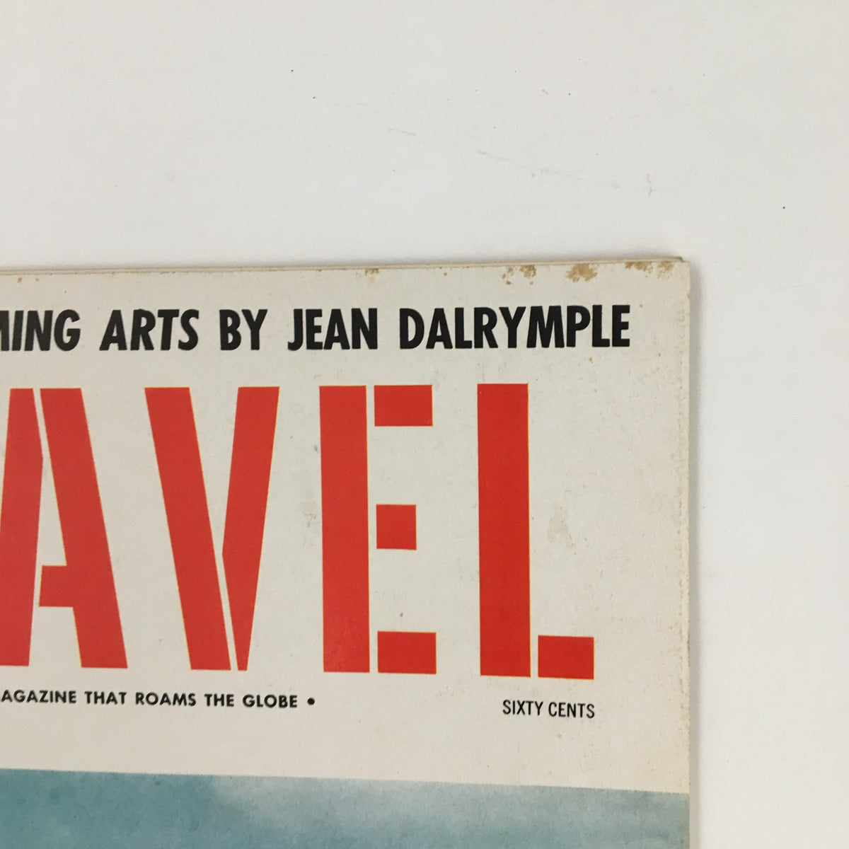 Detailed view of the top section of VTG Travel Magazine August 1964, focusing on the title and date, emphasizing its vintage character.